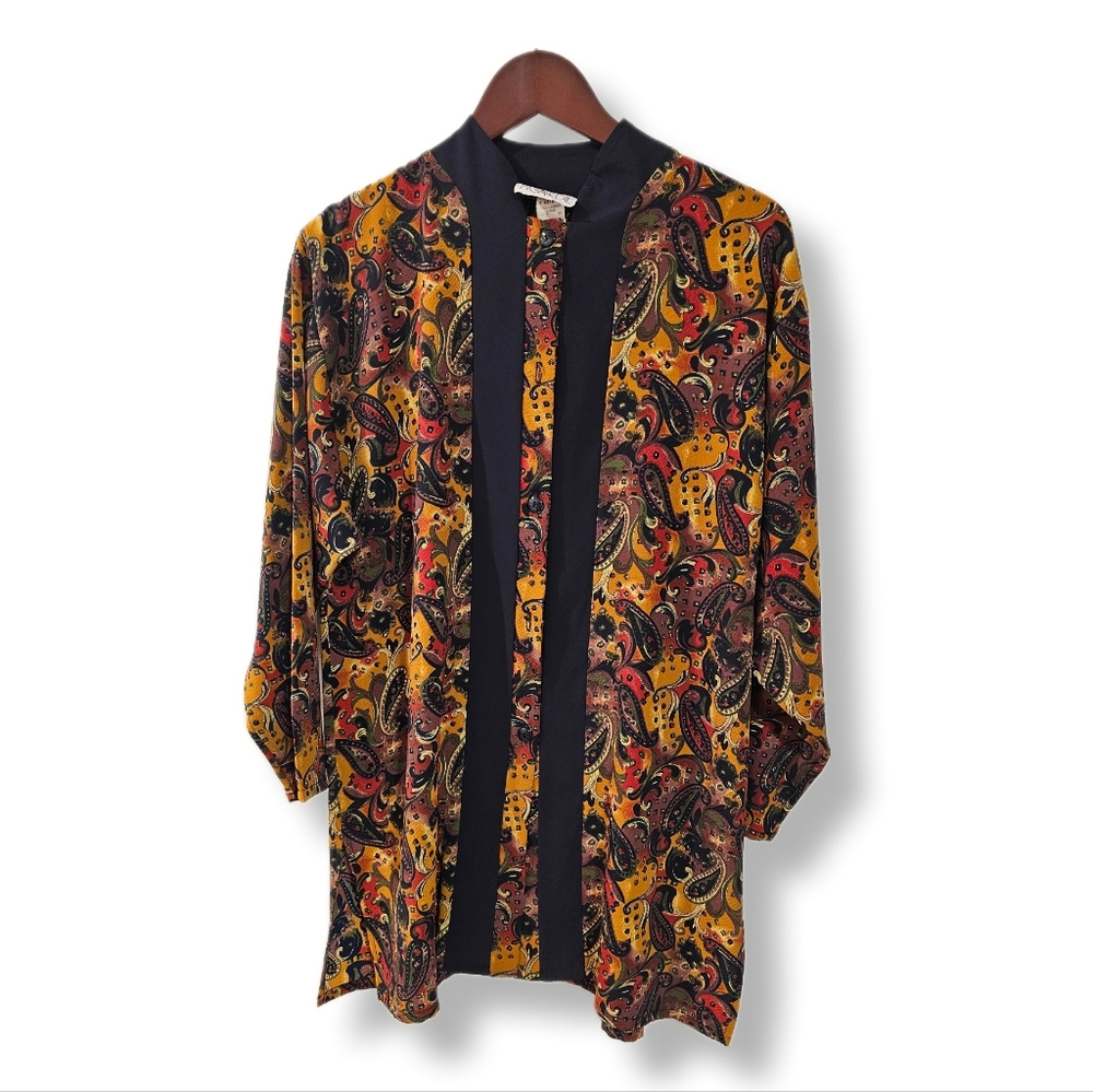 VTG | 70s style Earth Tone Paisley Tunic Blouse Duster Kimono